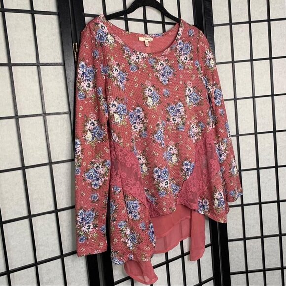 Anthropologie Floral Lace Scoop Neck Blouse Top Pink Small - Picture 2 of 7